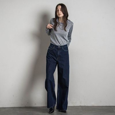 ワイドデニムパンツ≪洗濯機で洗える≫