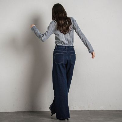 ワイドデニムパンツ≪洗濯機で洗える≫