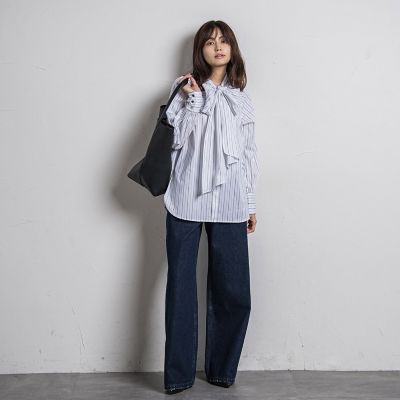 ワイドデニムパンツ≪洗濯機で洗える≫