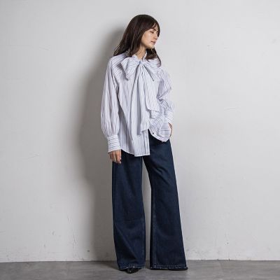 ワイドデニムパンツ≪洗濯機で洗える≫