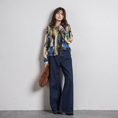 ワイドデニムパンツ≪洗濯機で洗える≫