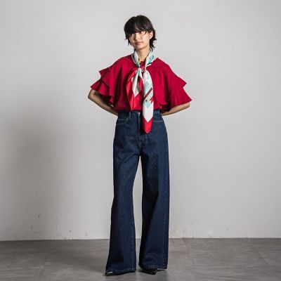 ワイドデニムパンツ≪洗濯機で洗える≫