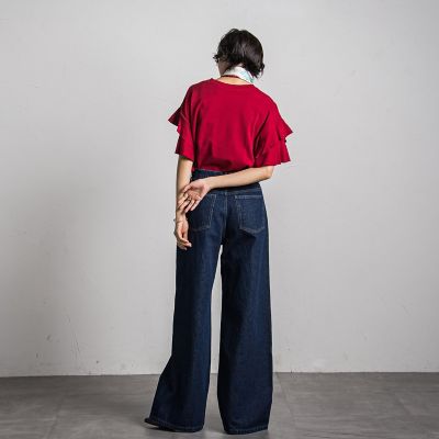ワイドデニムパンツ≪洗濯機で洗える≫