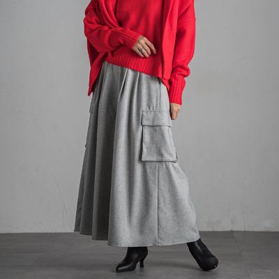 梳毛調カーゴキュロットパンツ≪手洗い可能≫