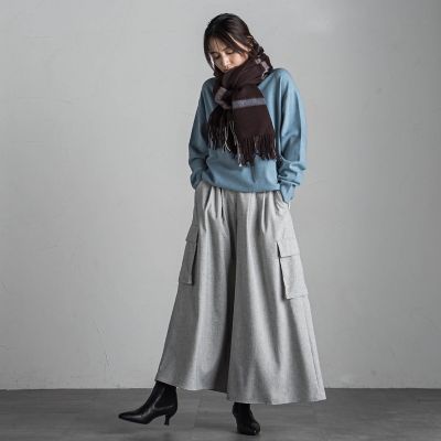 梳毛調カーゴキュロットパンツ≪手洗い可能≫