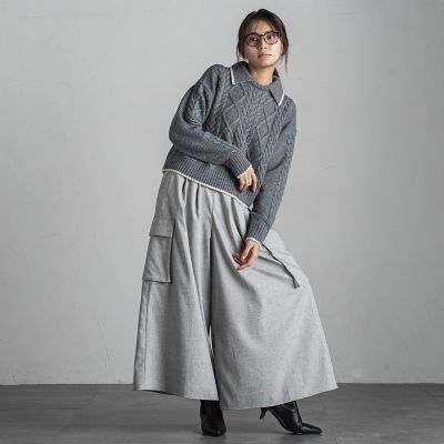 梳毛調カーゴキュロットパンツ≪手洗い可能≫