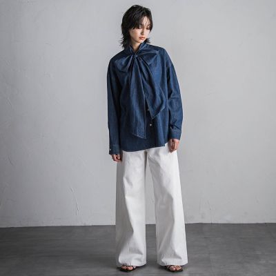 デニムワイドパンツ≪洗濯機で洗える≫