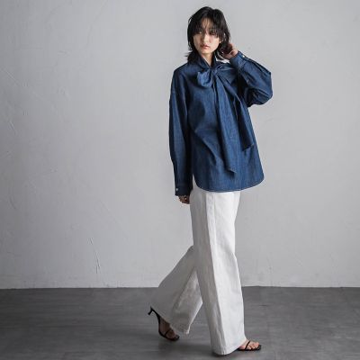 デニムワイドパンツ≪洗濯機で洗える≫