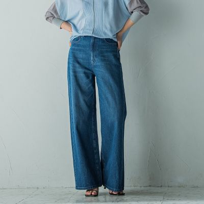 デニムワイドパンツ≪洗濯機で洗える≫