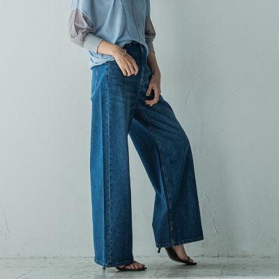 デニムワイドパンツ≪洗濯機で洗える≫