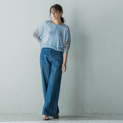 デニムワイドパンツ≪洗濯機で洗える≫