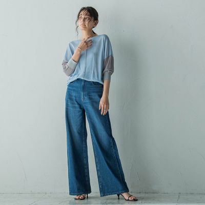 デニムワイドパンツ≪洗濯機で洗える≫