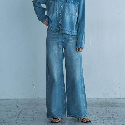 デニムワイドパンツ≪洗濯機で洗える≫