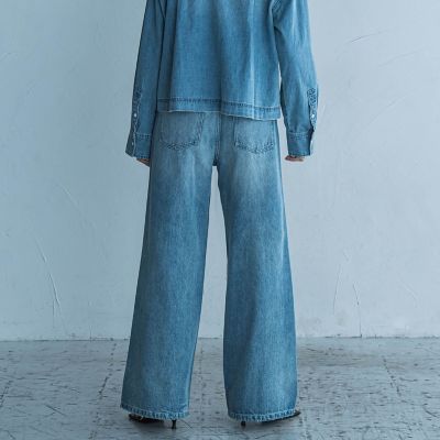 デニムワイドパンツ≪洗濯機で洗える≫