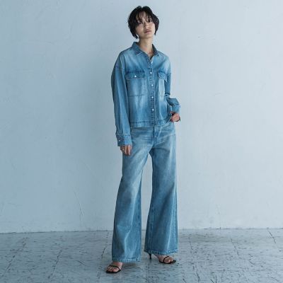 デニムワイドパンツ≪洗濯機で洗える≫