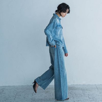 デニムワイドパンツ≪洗濯機で洗える≫