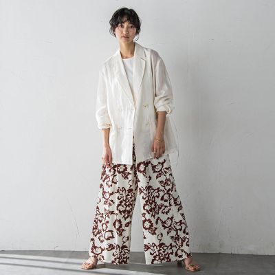 フラワープリントリラックスタックワイドパンツ