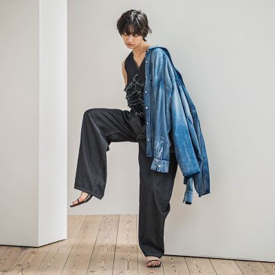 デニムリラックスカーブパンツ≪洗濯機で洗える≫