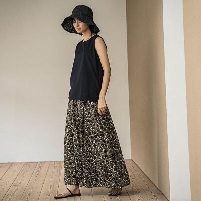レオパード柄タックボリュームキュロットパンツ≪手洗い可能≫
