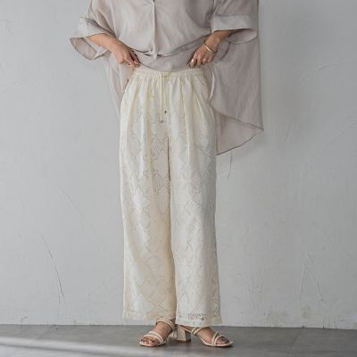 【ＷＥＢ限定】パッチワーク風レースリラックスワイドパンツ≪手洗い可能≫