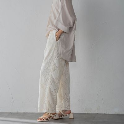 【ＷＥＢ限定】パッチワーク風レースリラックスワイドパンツ≪手洗い可能≫