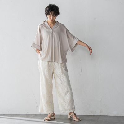【ＷＥＢ限定】パッチワーク風レースリラックスワイドパンツ≪手洗い可能≫
