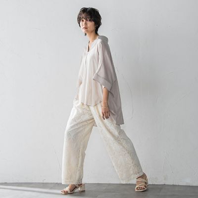 【ＷＥＢ限定】パッチワーク風レースリラックスワイドパンツ≪手洗い可能≫