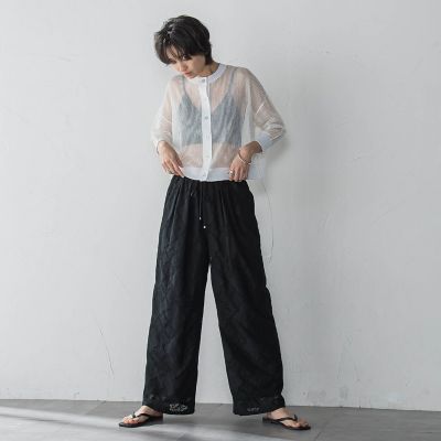 【ＷＥＢ限定】パッチワーク風レースリラックスワイドパンツ≪手洗い可能≫
