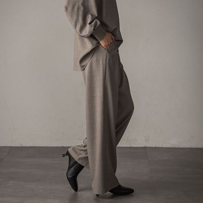 リネンナイロンストレッチワイドパンツ グレー セール】 リネン