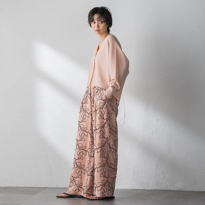 AMERI アメリ 刺繍 レースパンツ ボタニカル カーキ シースルー 夏 M ボタニカル刺繍イージーワイドパンツ | MAYSON GREY (Women)/メイソン