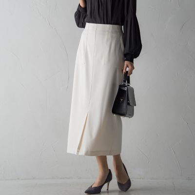 カットジョーゼットフロントベンツストレートスカート≪セットアップ対応／手洗い可能≫