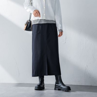 カットジョーゼットフロントベンツストレートスカート≪セットアップ対応／手洗い可能≫