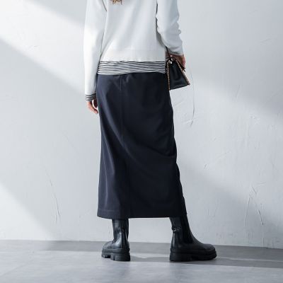 カットジョーゼットフロントベンツストレートスカート≪セットアップ対応／手洗い可能≫