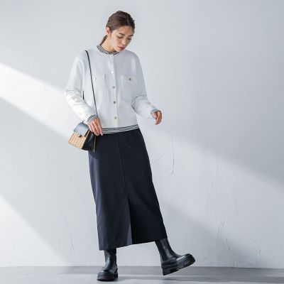 カットジョーゼットフロントベンツストレートスカート≪セットアップ対応／手洗い可能≫