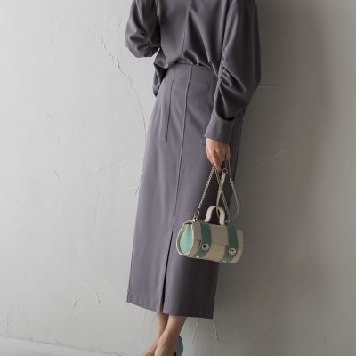 ＜MAYSON GREY（Women）＞カットジョーゼットフロントベンツストレートスカート≪セットアップ対応／手洗い可能≫