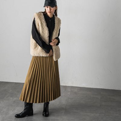 スウェードアコーディオンプリーツスカート≪手洗い可能≫