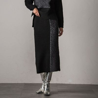 ブロッキング配色ニットスカート≪セットアップ対応／手洗い可能≫