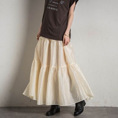 シアーシャンブレーティアードスカート≪洗濯機で洗える≫