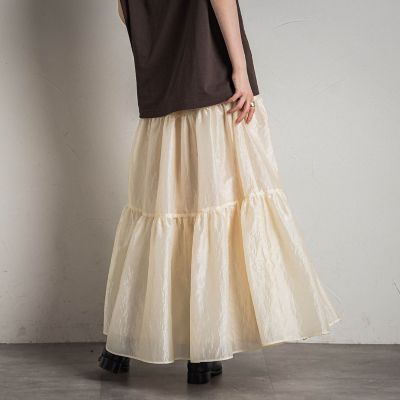 シアーシャンブレーティアードスカート≪洗濯機で洗える≫