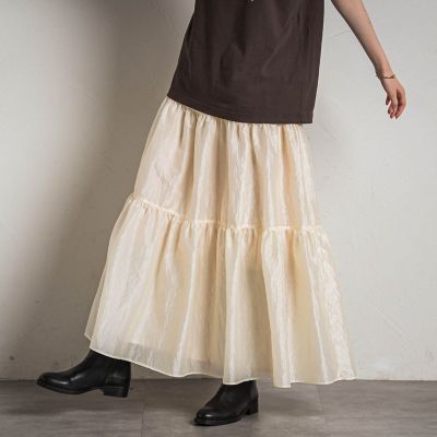 シアーシャンブレーティアードスカート≪洗濯機で洗える≫