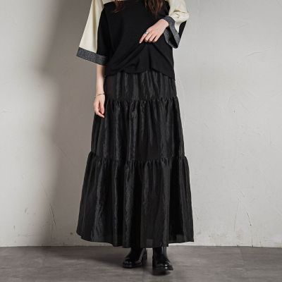 シアーシャンブレーティアードスカート≪洗濯機で洗える≫