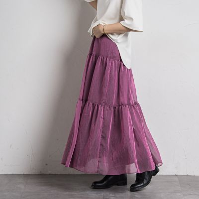シアーシャンブレーティアードスカート≪洗濯機で洗える≫