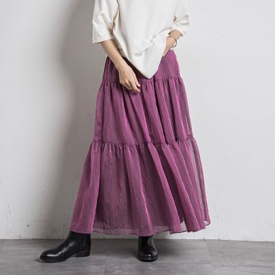 シアーシャンブレーティアードスカート≪洗濯機で洗える≫