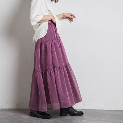 シアーシャンブレーティアードスカート≪洗濯機で洗える≫