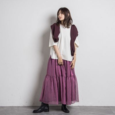 シアーシャンブレーティアードスカート≪洗濯機で洗える≫