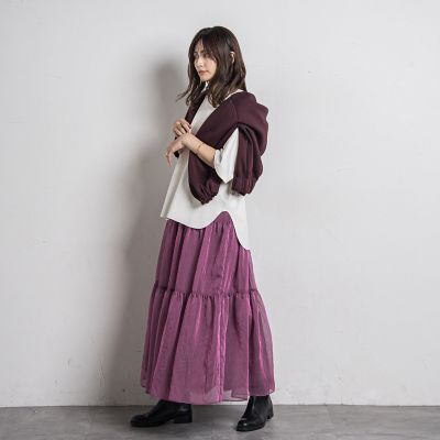 シアーシャンブレーティアードスカート≪洗濯機で洗える≫
