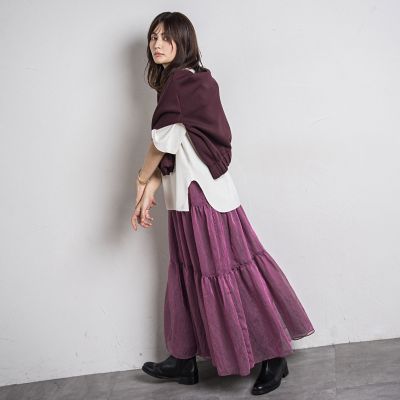 シアーシャンブレーティアードスカート≪洗濯機で洗える≫
