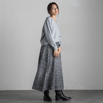 ラメシャギーニットフレアスカート≪手洗い可能≫