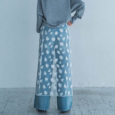 国内発送【Plan C】メランジグレーの刺繍 ウールミディスカート セットアップ可】ペンシルスカート 春 秋 冬 ミディアム丈 S M L