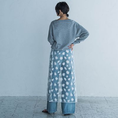 Lois CPAYON チューリップ柄 ゴブランセットアップ スカートスーツ 襟付き配色レーストップス×レースタイトスカートセットアップ